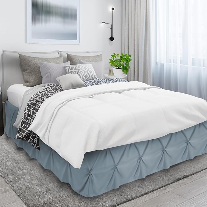 Nestl Stone Blue Bed Skirt Twin Size, Pinch Pleat Twin Bed Skirt, Hotel Quality - Image 3