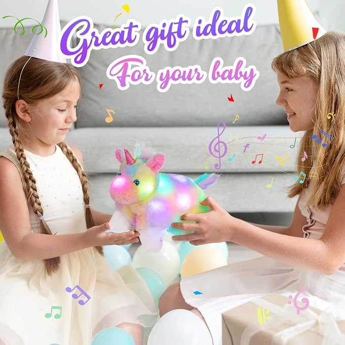Glow Guards 16" Light Up Musical Rainbow Unicorn Plush Pillow, LED Singing Soft - Image 4