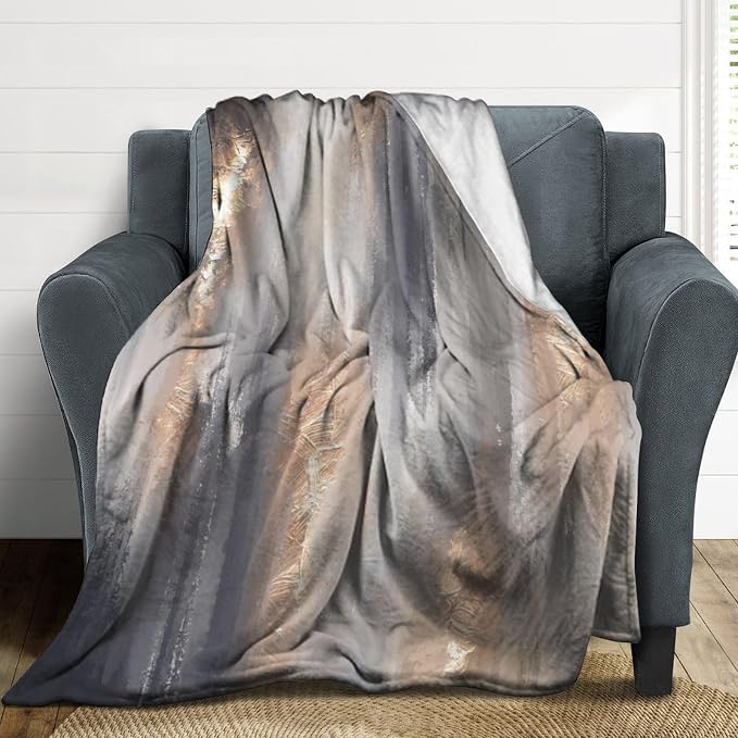 Abstract Gradient Blanket, Modern Fashion Baroque Gold Grey Painting Strokes - Image 3