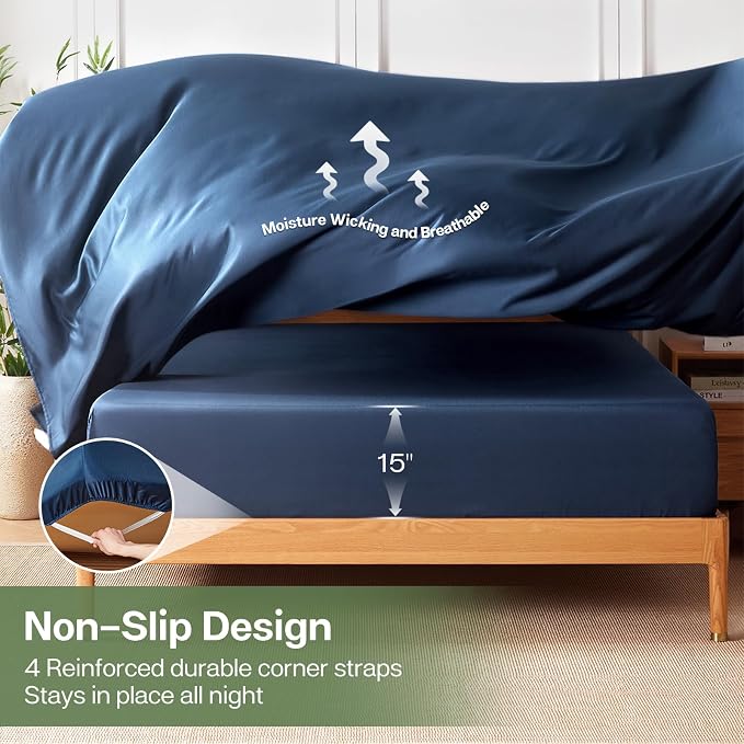 MR&HM Twin XL Fitted Sheet Only, Ultra-Soft Rayon Derived from Bamboo & - Image 6