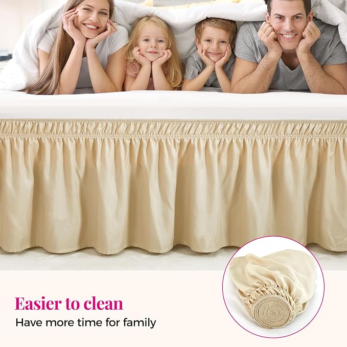 RIMELA Oatmeal Bed Skirt King Size 15 Inch Drop, Elastic Bed Skirting - Image 5