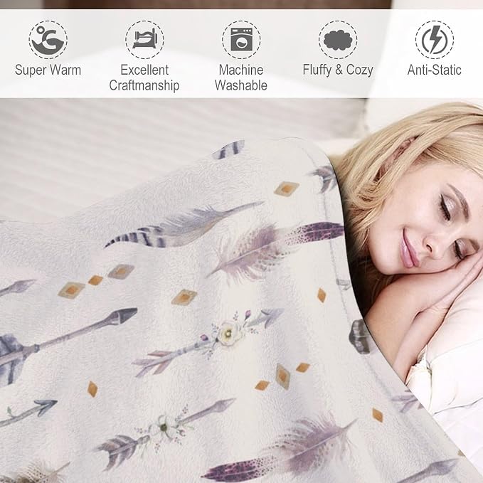 Boho Tribe Blanket, Bohemian Aztec Ethnic Tribe Native Tribal Arrows Feathers - Image 4