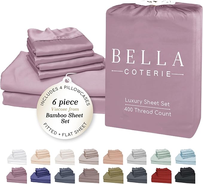Bella Coterie 6 Piece Luxury Bamboo Viscose Queen Size Sheet Set | 100% by BC