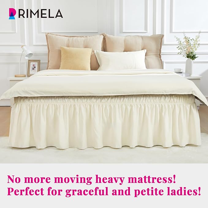 RIMELA Ivory Bed Skirt Queen Size 18 Inch Drop, Elastic Bed Skirting - Image 5
