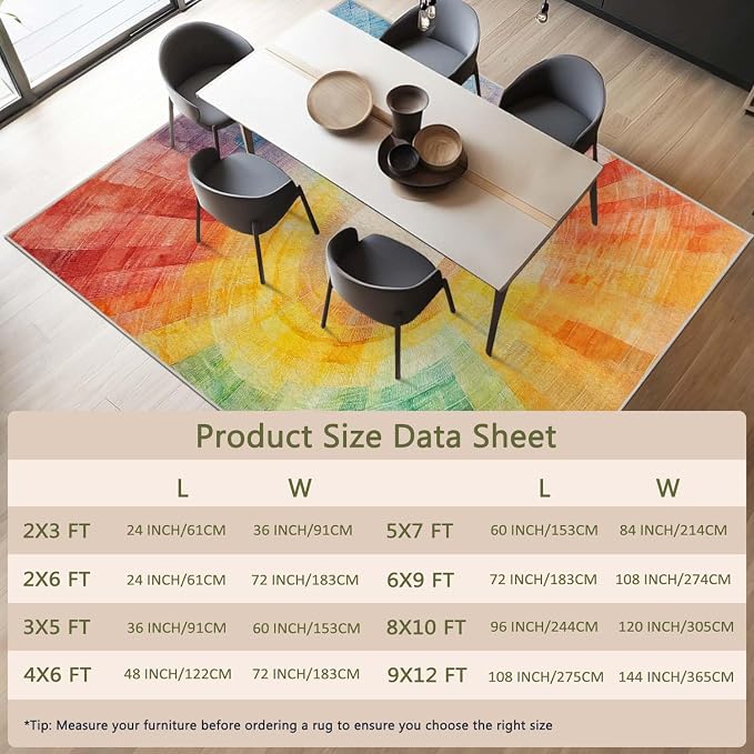 6x9 Colorful Area Rug Boho Sun Purple Red Orange Yellow Blue Green Rug Non Slip - Image 6