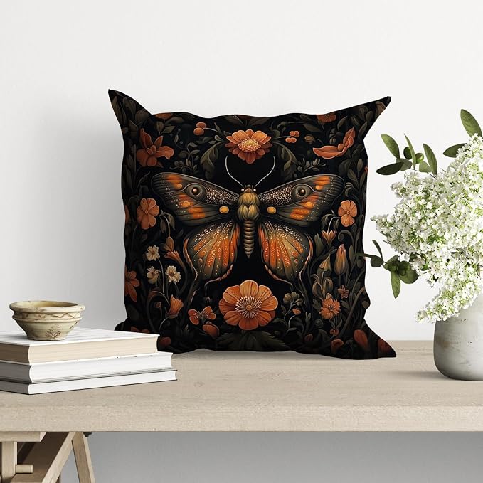 William Morris Abstract Vintage Floral Velvet Butterfly Design Throw Pillow - Image 7