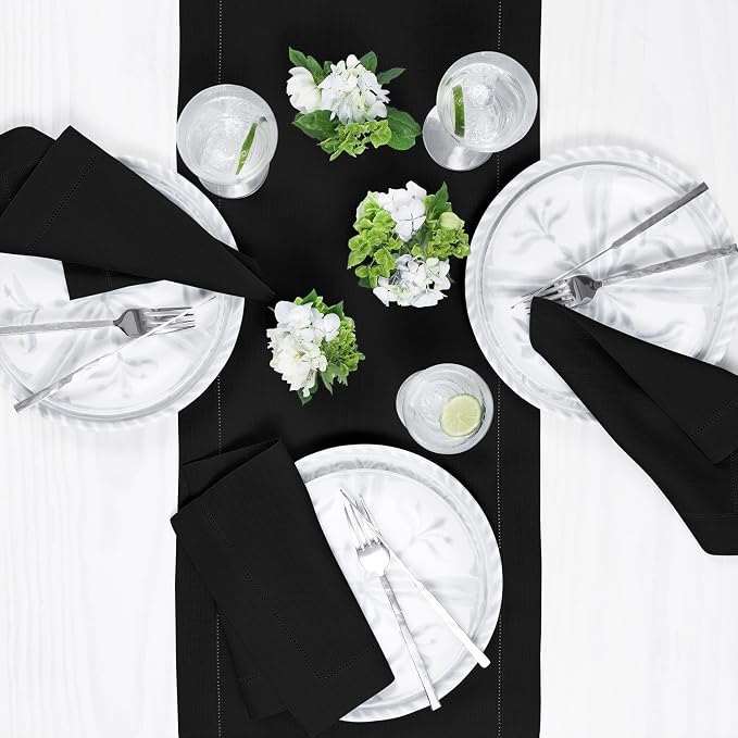 Solino Home Linen Black Table Runner 108 Inches Long - Image 3