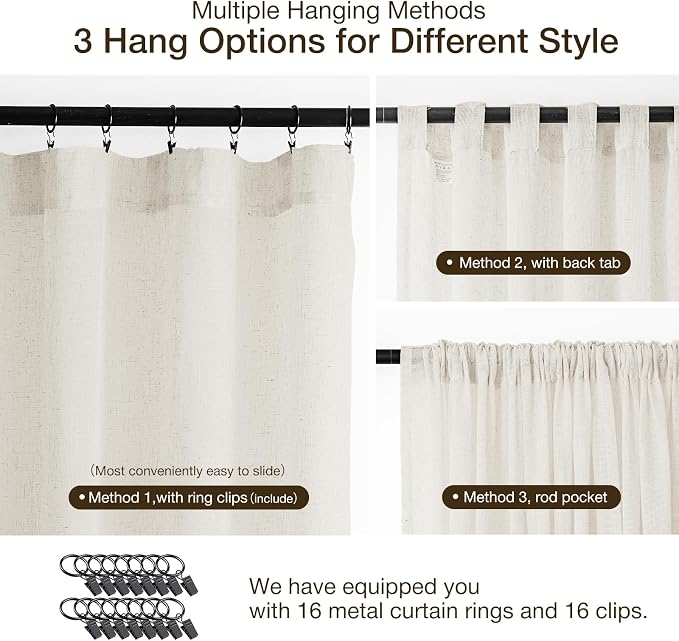 Anmao Natural Linen Curtains for Living Room 80 Inch Length 2 Panels Set - Image 4