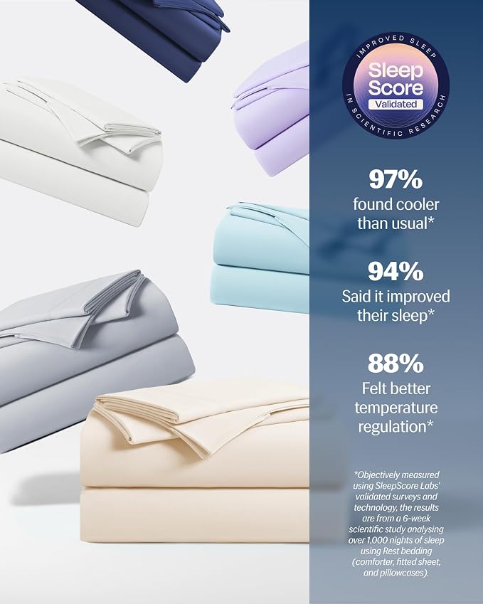 REST® Evercool®+ Cooling Sheet Set, King Size, Snow Ivory, Breathable Bed Sheets - Image 8