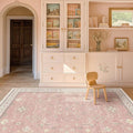 Pink and Gold Girls Rugs for Bedroom, 4x6 Non Slip Nursery Floral Area Rug by HazoHaus