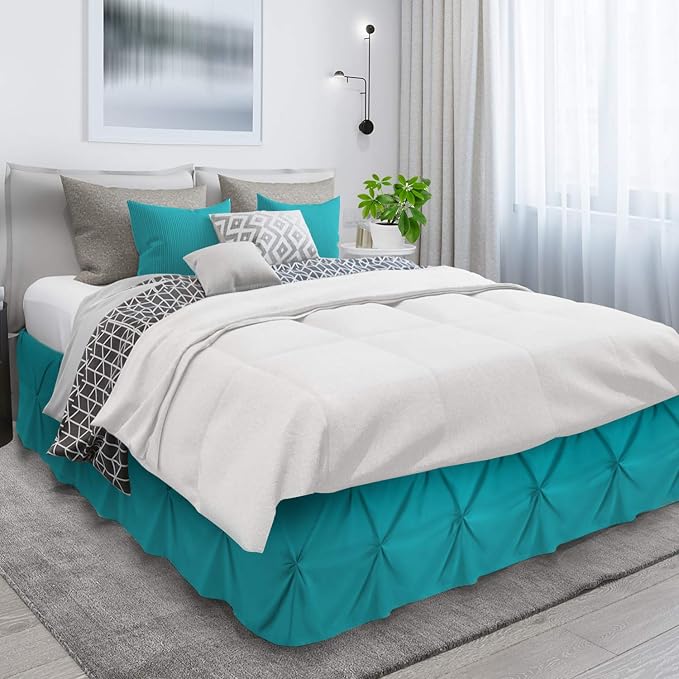 Nestl Teal Bed Skirt Full Size, Pinch Pleat Full Bed Skirt, Hotel Quality Teal - Image 3