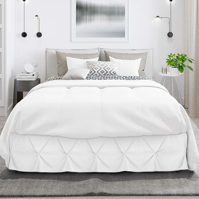 Nestl White Bed Skirt King Size, Pinch Pleat King Bed Skirt, Hotel Quality - Image 2