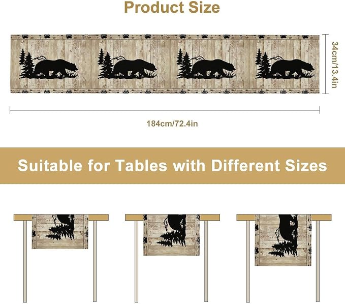 Rustic Woodland Table Runner, Forest Animals Country Lodge Cabin Wild Bear - Image 7