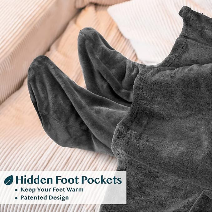 PAVILIA Fleece Blanket with Sleeves, Foot Pockets - Image 2