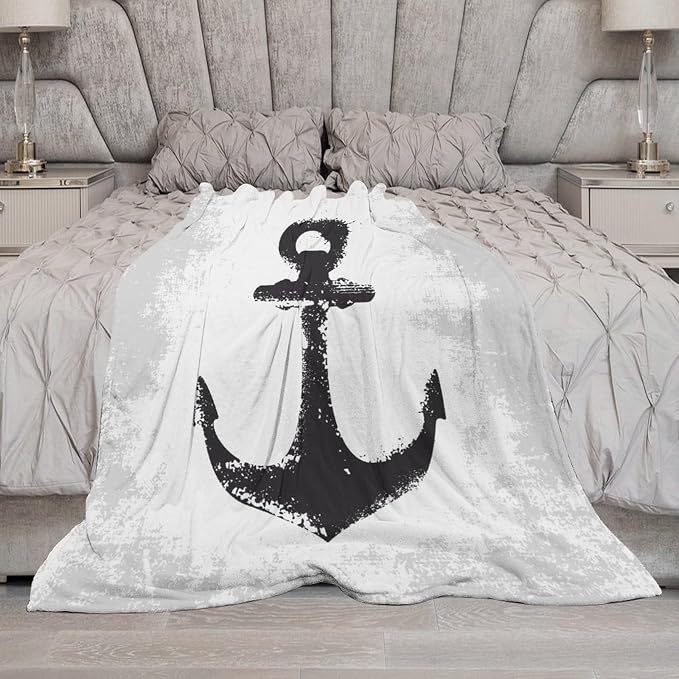 Nautical Anchor Blanket Modern Abstract Light Grey Black Anchor Art Print Soft - Image 5