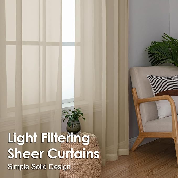 OVZME Taupe Sheer Curtains 90 Inches Long 2 Panels - Image 5