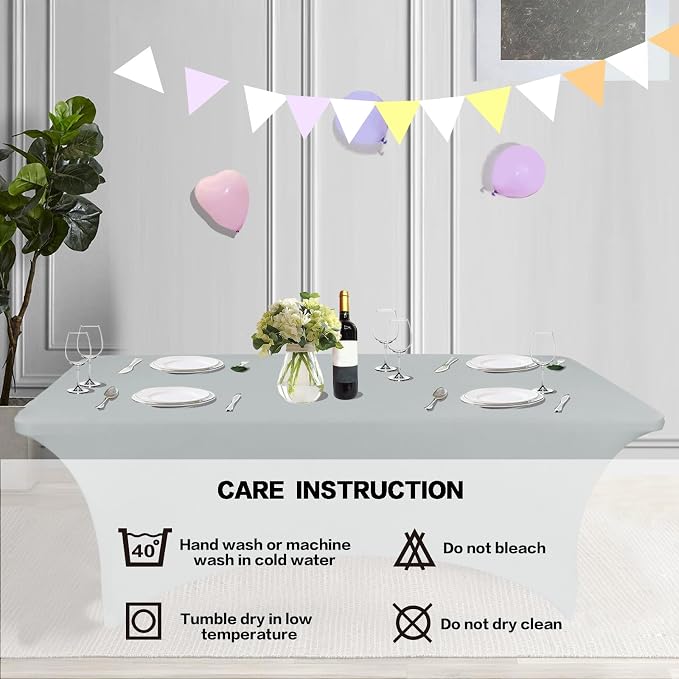IVAPUPU 2 Pack 4FT Table Cloth for Rectangular Fitted Events Stretch Grey Table - Image 5