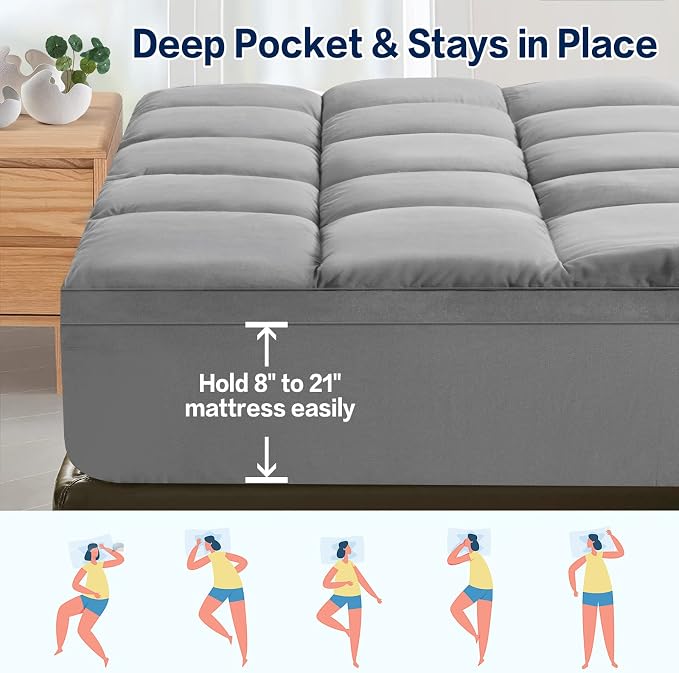 SOPAT Mattress Topper King Size Extra Thick Mattress Pad 8-21" Deep Pocket Soft - Image 4