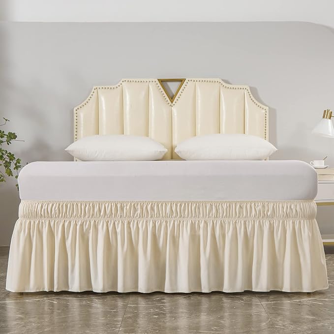 MEILA Wrap Around Bed Skirt Three Fabric Sides Elastic Dust Ruffled 24 Inch - Image 3