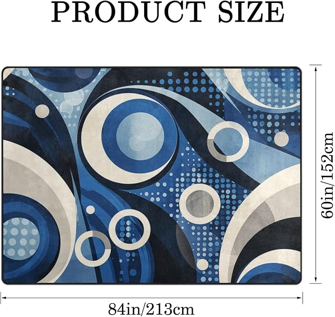 9CH Modern Wavy Circles Area Rug 7' X 5' Navy Blue Abstract Geometric Washable - Image 2