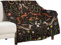 Rustic Forest Throw Blanket, Fairy Tale Forest Land Wild Animals Moths Flowers by JanJCurt