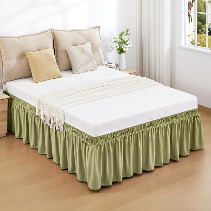 RIMELA Sage Green Bed Skirt Queen Size 15 Inch Drop, Elastic Bed Skirting - Image 6