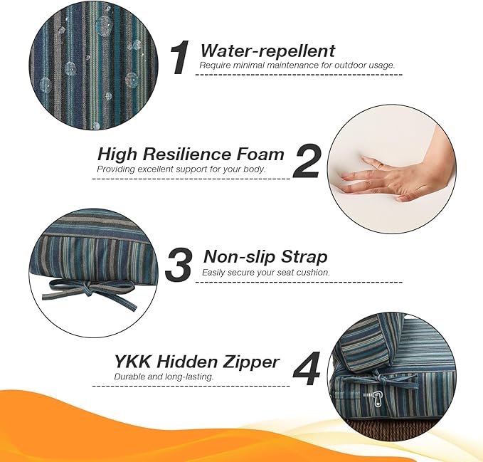 Sunbrella Outdoor High Back Chair Cushion Seat Pads, 44 x 21 Inch - Image 4