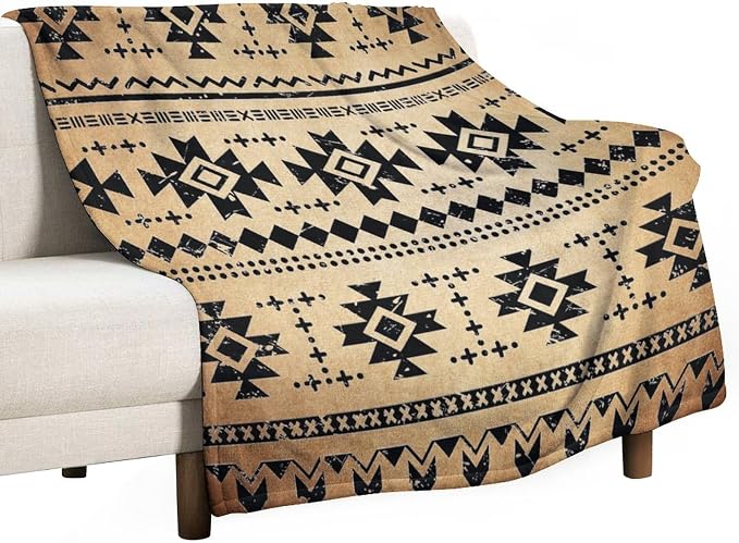 Tribal Aztec Throw Blanket, Southwestern Native Blanket, Vintage Ethnic by JanJCurt