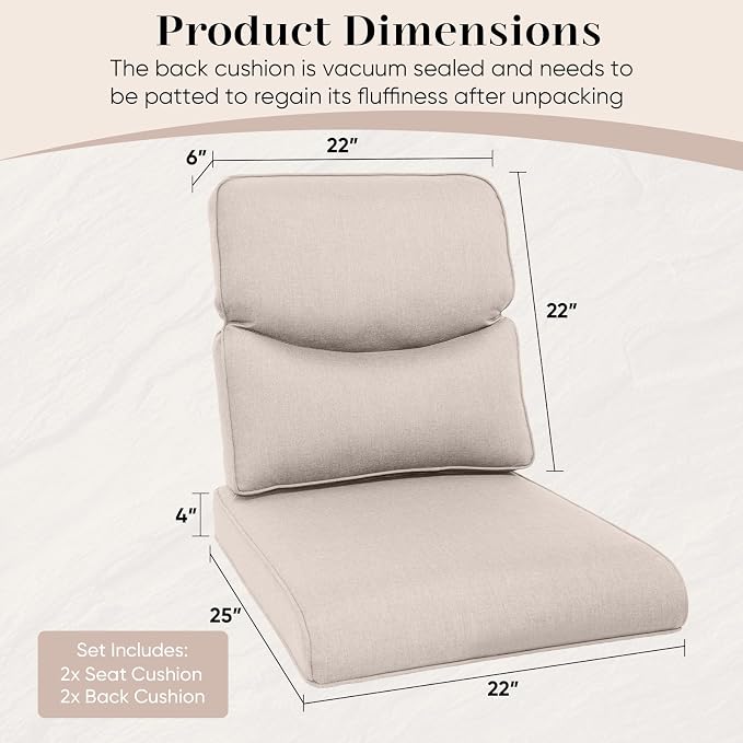 Outdoor Chair Cushions Set of 2-22 x 25 Inch Fade Resistant Patio Chair - Image 7