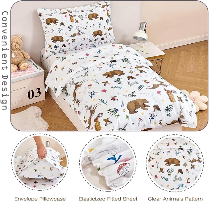 PERFEMET 4-Piece Toddler Bedding Set-Reversible Woodland Animal Toddler Bed Sets - Image 5