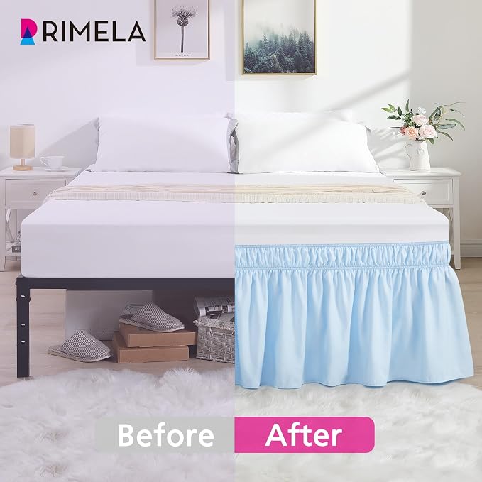 RIMELA Light Blue Bed Skirt King Size 15 Inch Drop, Elastic Bed Skirting - Image 3