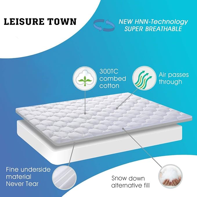 LEISURE TOWN King Mattress Pad Fitted Quilted Cotton Mattress Cover Cooling - Image 3