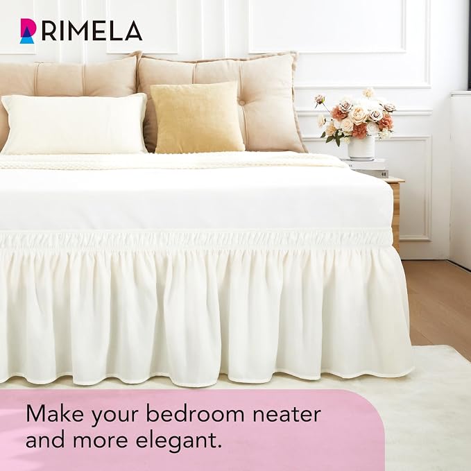 RIMELA White Bed Skirt Queen Size 12 Inch Drop, Wrap Around Elastic Adjustable - Image 9