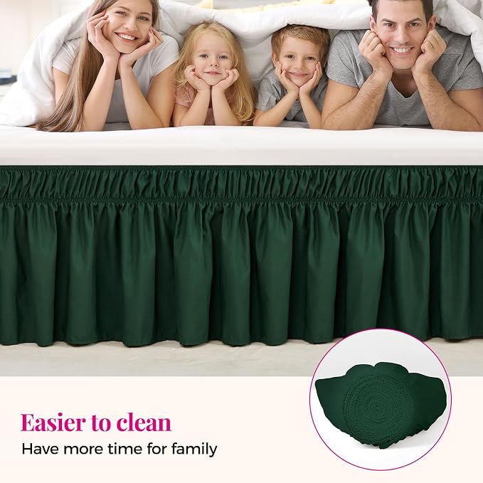 RIMELA Dark Green Bed Skirt King Size 15 Inch Drop, Elastic Wrap Around Bed - Image 6