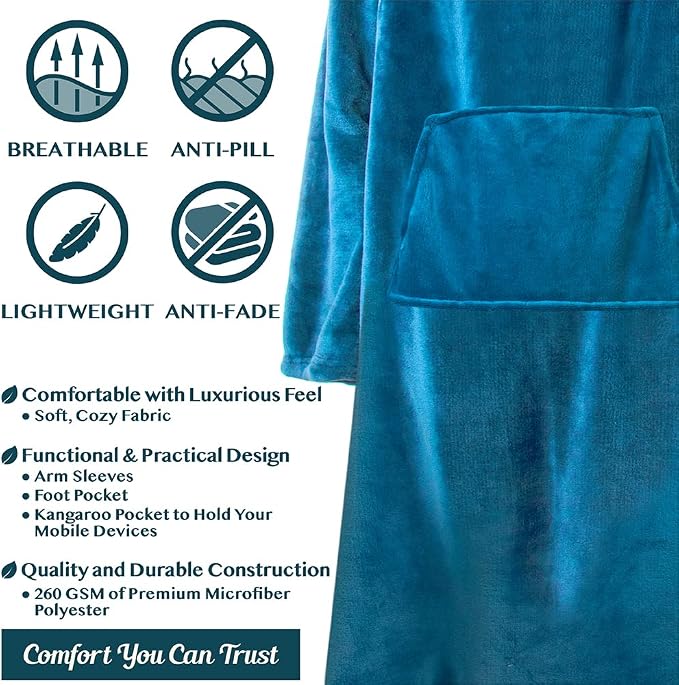PAVILIA Fleece Blanket with Sleeves, Foot Pockets - Image 4