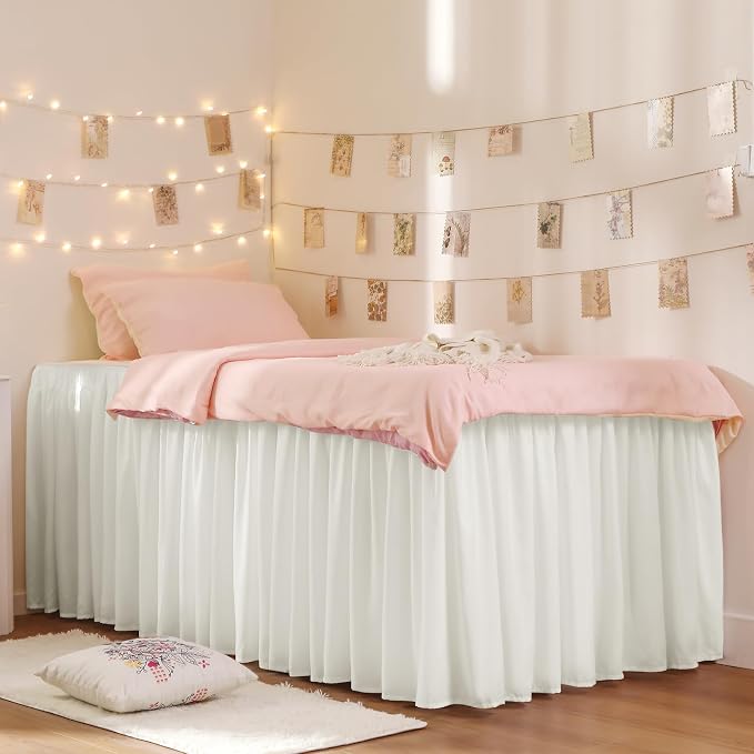 RIMELA Dorm Bed Skirt Twin XL 42 Inch Drop, Warm White Bedskirt Solid Silky - Image 8