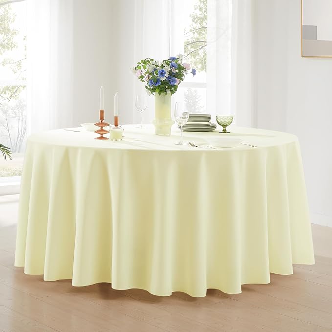 Round Tablecloth 120 Inch Tablecloth 6 Pack Ivory Table Cloths Washable - Image 2