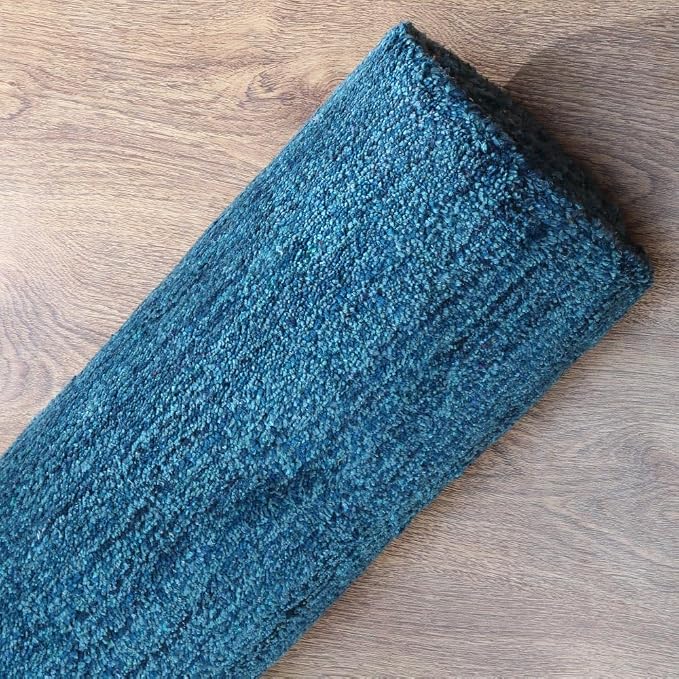 Rugsotic Carpets Hand Knotted Gabbeh Wool 2'6''x10' Runner Rug Solid Blue L00111 - Image 7