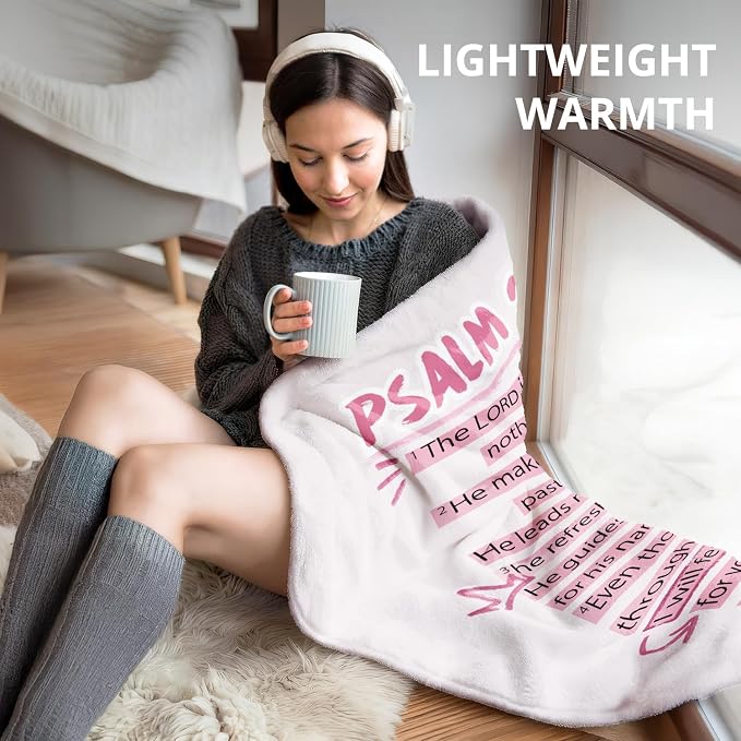 Coquette Pink Bow Christian Blanket, Psalm 23 Bible Verse Throw Blankets - Image 6