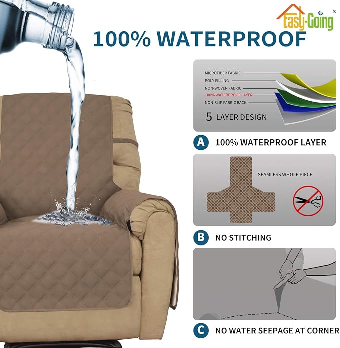 Easy-Going Sofa Slipcover Waterproof Recliner Chair Cover Non-Slip Fabric Couch - Image 4