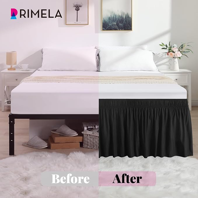 RIMELA Black Bed Skirt King Size 15 Inch Drop, Elastic Bed Skirting - Image 6