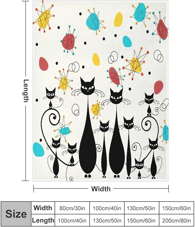 Mid Century Modern Throw Blanket, Atomic Black Cat Starbursts Iconic Sputnik - Image 2