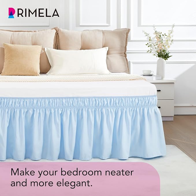 RIMELA Light Blue Bed Skirt King Size 15 Inch Drop, Elastic Bed Skirting - Image 5