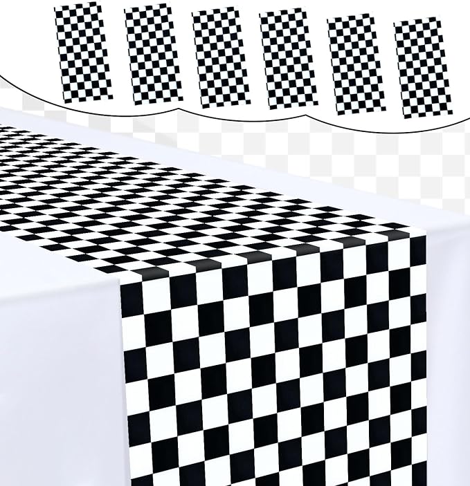 6 Pcs Black and White Checkered Table Runner 14 x 108 Plastic Table Runner by MUNILAIL