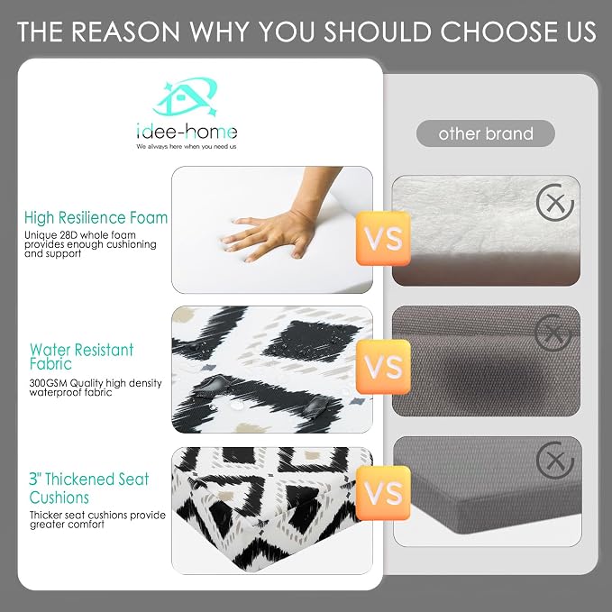 idee-home Outdoor Chair Cushions Set of 4, Thick 17" x 17" x 3" Outdoor Seat - Image 3