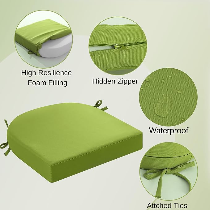 idee-home Outdoor Chair Cushions Set of 4, Thick 17" x 17" x 3" Patio Chair - Image 2