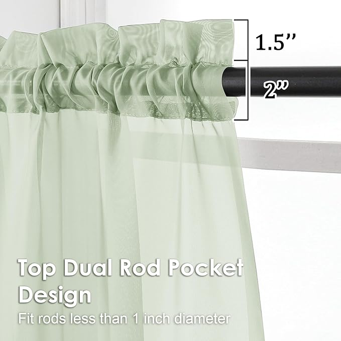OVZME Light Green Sheer Curtains 90 Inches Long 2 Panels - Image 2