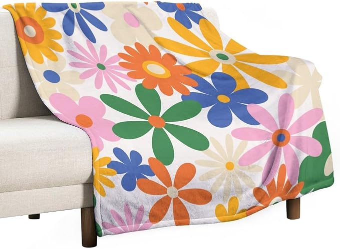 70s Retro Flower Throw Blanket, 60s Vintage Groovy Daisy Flowers Boho Hippie by JanJCurt
