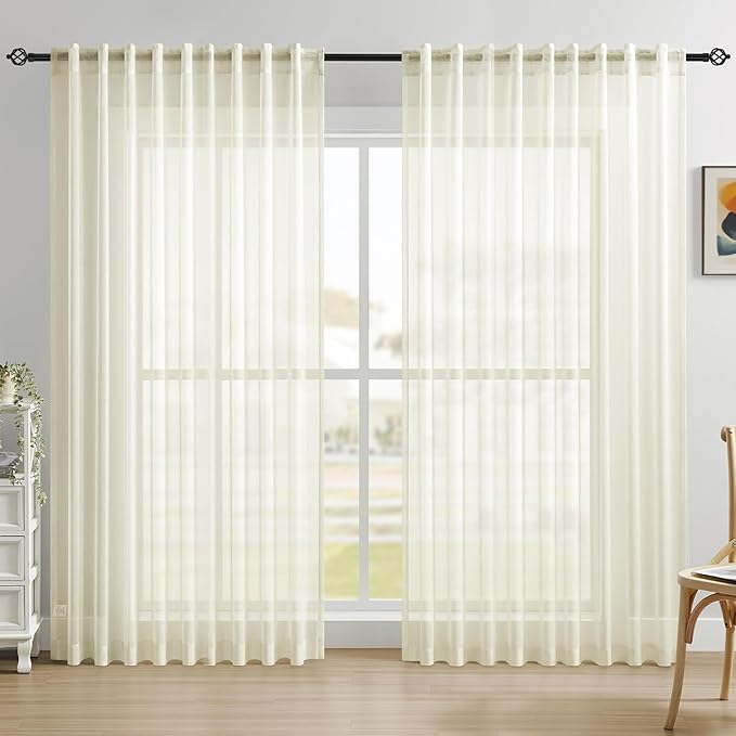 Dreaming Casa Ivory Sheer Curtains 84 Inches Long, Rod Pocket & Back Tab Light by DreamingCasa
