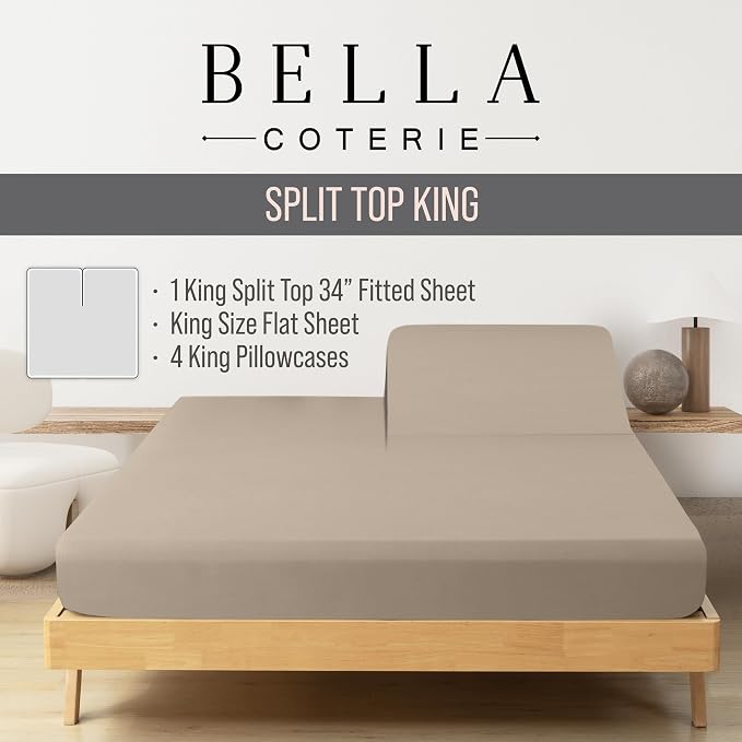 Bella Coterie 6 Piece Luxury Bamboo Viscose Split Top King Size Sheet Set | 34" - Image 2